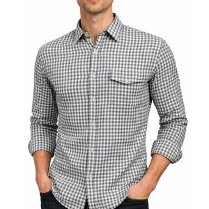 J. Crew Work Shirt Flap Button Pocket Men M Gray Gingham Check Brushed Cotton